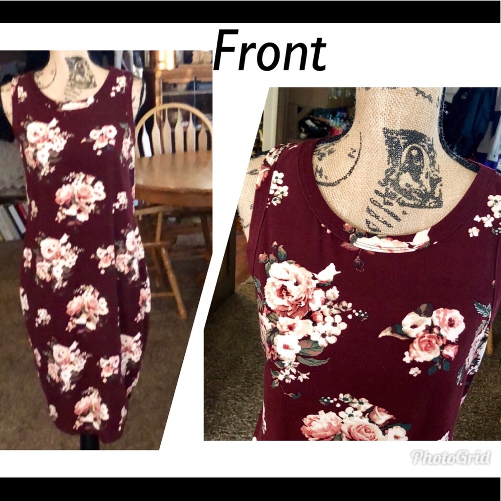 Maroon Floral Body Con Dress